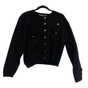 Vinatge Forenza Womens Sweater Medium Cardigan Black Lambswool angora pockets